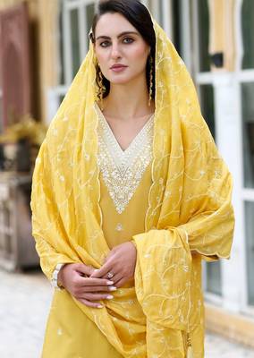 Yellow color silk blend smart embroidered trendy salwar suit 3