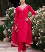 Pink color silk blend fabric smart embroidered girlie trendy salwar suit
