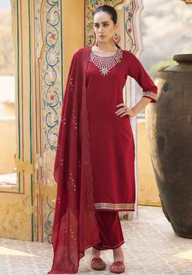Maroon color viscose rayon smart embroidered trendy salwar suit 1