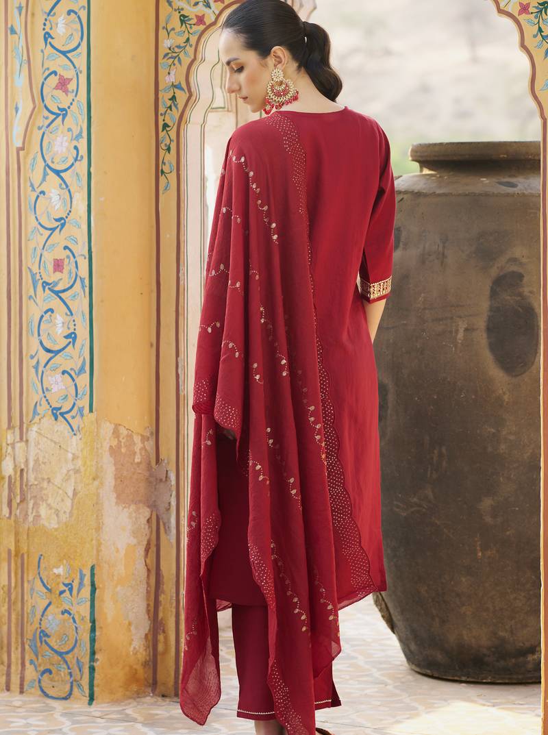 Maroon color viscose rayon fabric smart embroidered girlie trendy salwar suit