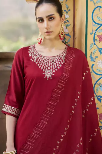 Maroon color viscose rayon smart embroidered trendy salwar suit