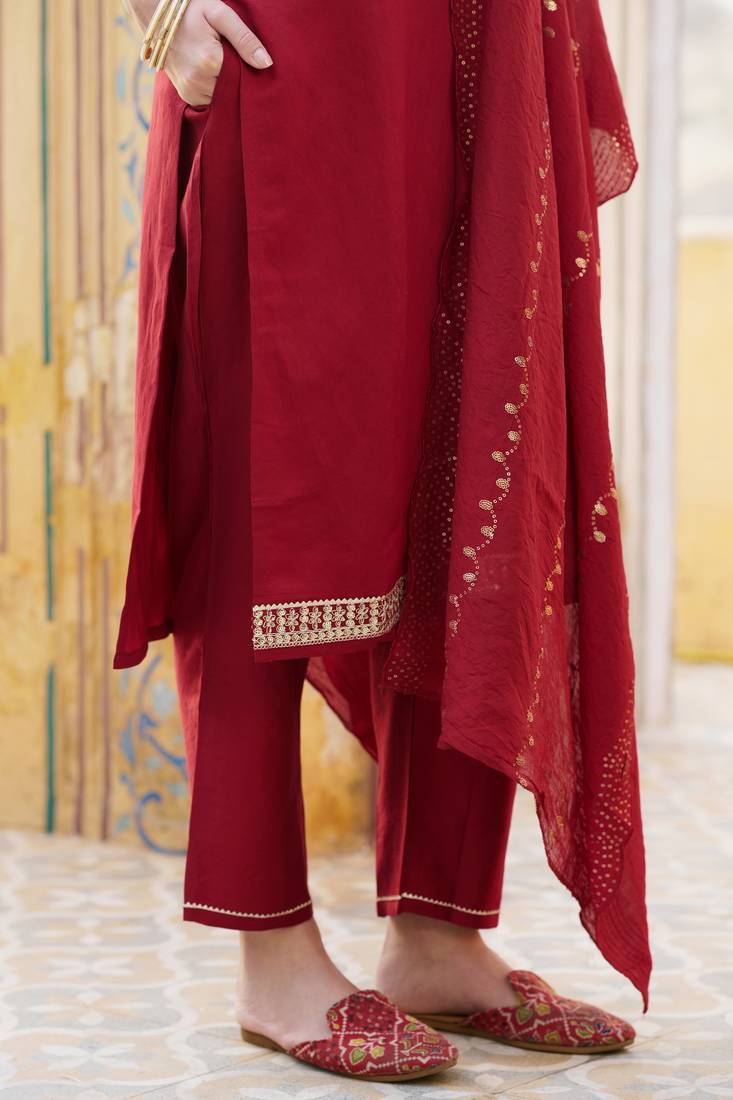 Maroon color viscose rayon fabric smart embroidered girlie trendy salwar suit