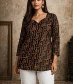 Black color designer digital printed muslin fabric foral ethnic kurta