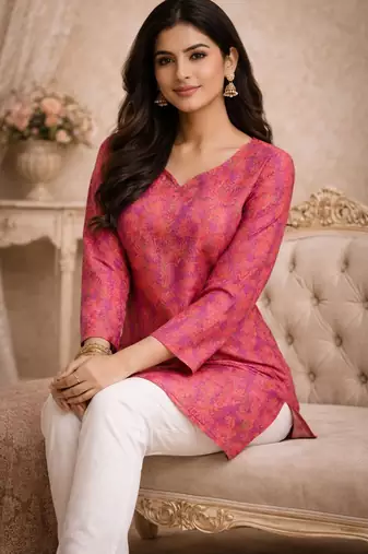Purple color digital printed muslin foral kurta