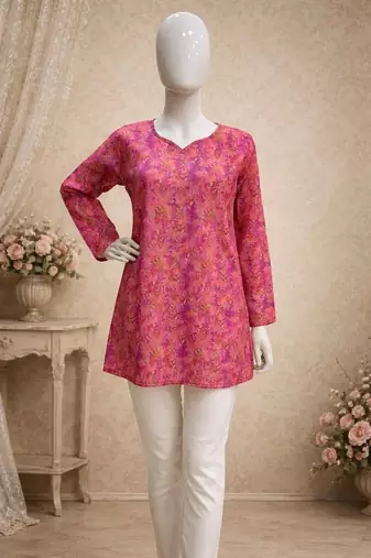 Purple color digital printed muslin foral kurta