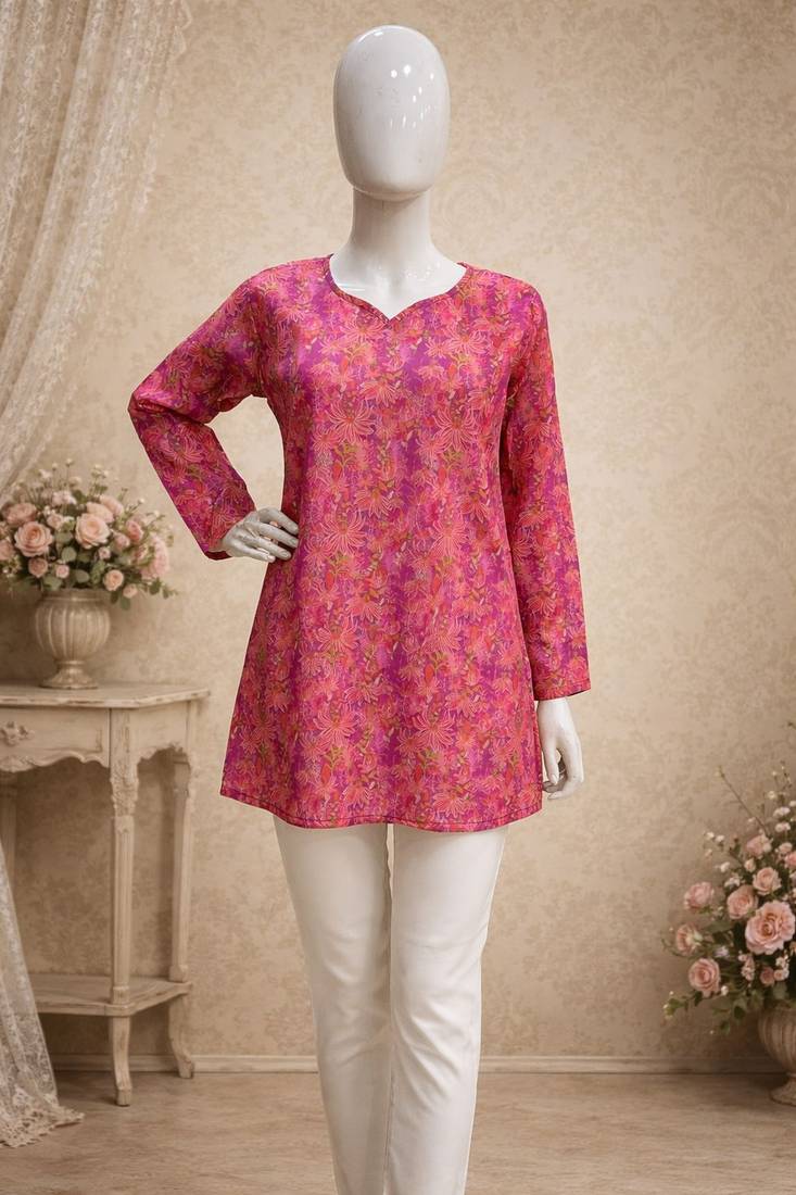 Purple color designer digital printed muslin fabric foral ethnic kurta