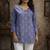 Blue color designer digital printed muslin fabric foral ethnic kurta