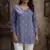 Blue color designer digital printed muslin fabric foral ethnic kurta
