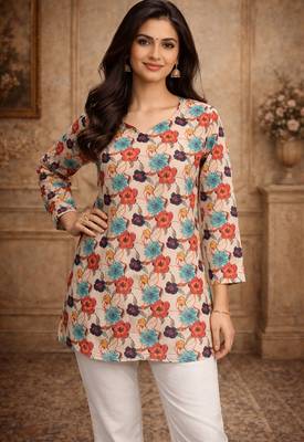 Off white color digital printed muslin foral kurta 1