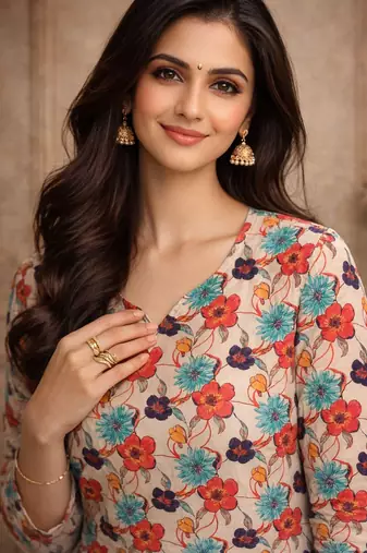 Off white color digital printed muslin foral kurta