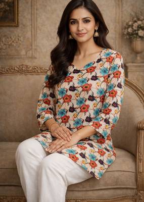 Off white color digital printed muslin foral kurta 4