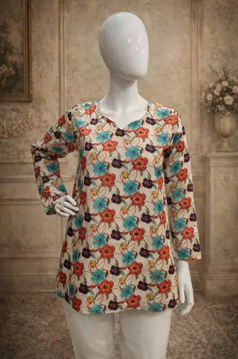 Off white color digital printed muslin foral kurta