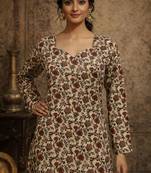 Cream color designer digital printed muslin fabric foral ethnic kurta
