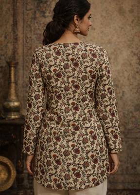 Cream color digital printed muslin foral kurta 2