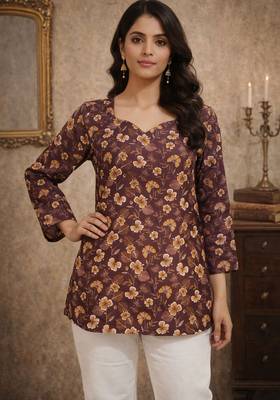 Wine color digital printed muslin foral kurta 1