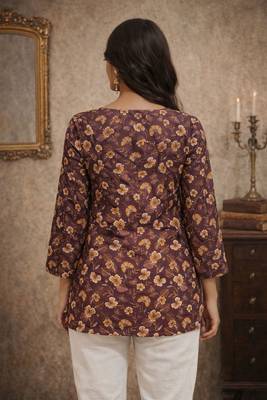 Wine color digital printed muslin foral kurta 2
