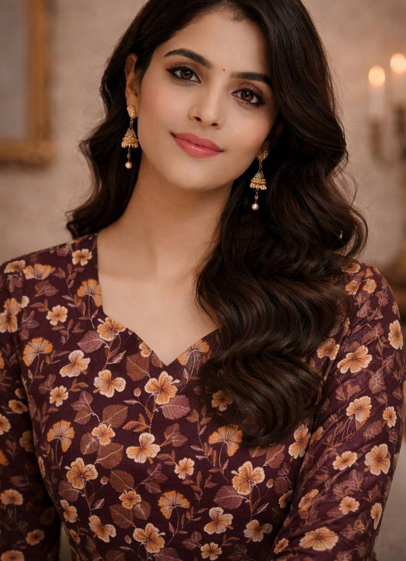 Wine color designer digital printed muslin fabric foral ethnic kurta