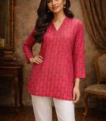 Pink color designer digital printed muslin fabric foral ethnic kurta