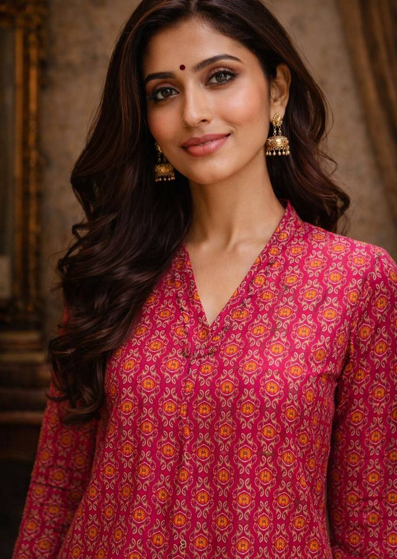 Pink color designer digital printed muslin fabric foral ethnic kurta