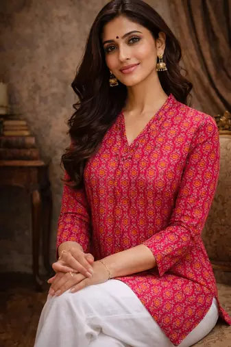 Pink color digital printed muslin foral kurta