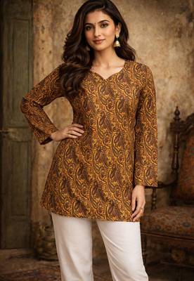 Orange color digital printed muslin foral kurta 1