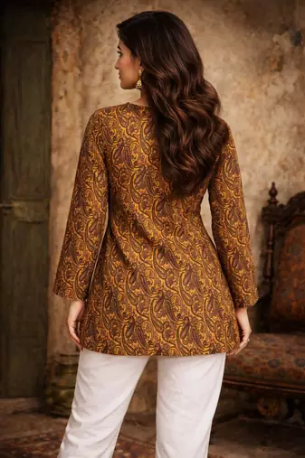 Orange color digital printed muslin foral kurta
