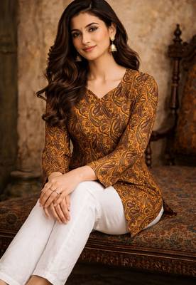 Orange color digital printed muslin foral kurta 4