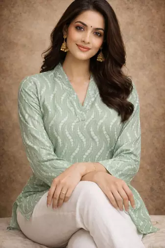 Pista color digital printed muslin foral kurta