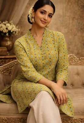 Green color digital printed muslin foral kurta 4