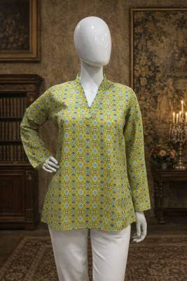 Green color digital printed muslin foral kurta 5