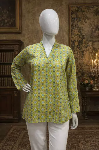 Green color digital printed muslin foral kurta