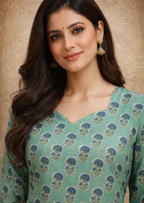 Green color digital printed muslin foral kurta 3