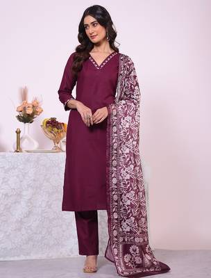 Wine color poly silk smart partywear kurta set 1