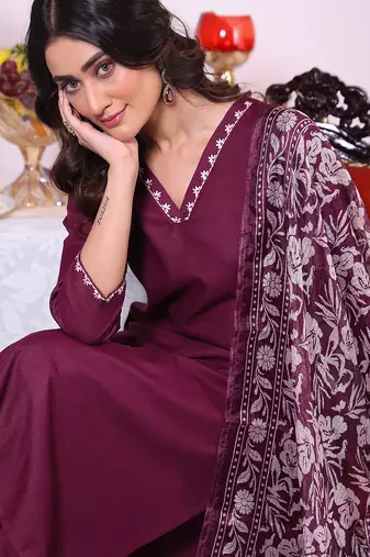 Wine color poly silk smart partywear kurta set