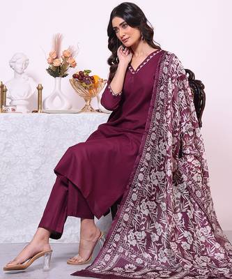 Wine color poly silk smart partywear kurta set 5