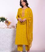 Mustard color poly silk fabric smart ethnic partywear kurta set