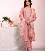 Pink color poly silk fabric smart ethnic partywear kurta set