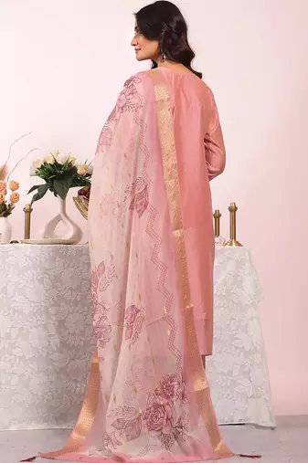 Pink color poly silk smart partywear kurta set