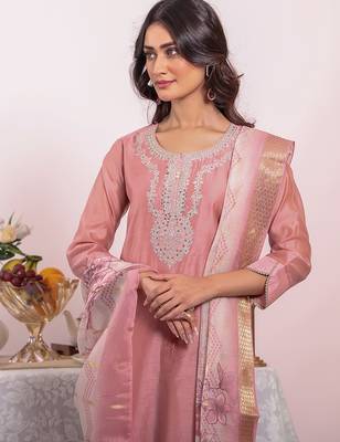 Pink color poly silk smart partywear kurta set 3