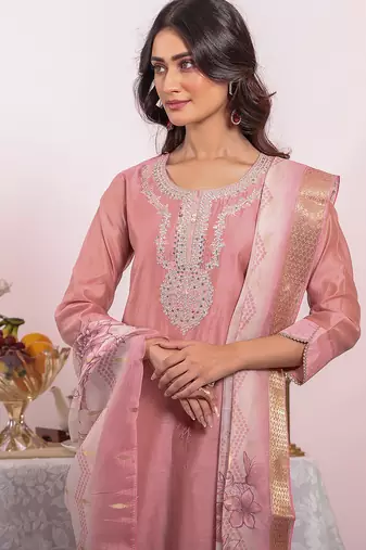 Pink color poly silk smart partywear kurta set