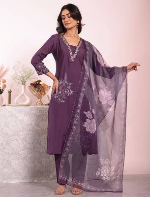 Purple color poly silk smart partywear kurta set 1
