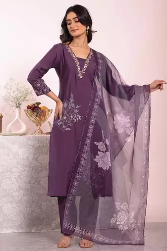 Purple color poly silk fabric smart ethnic partywear kurta set