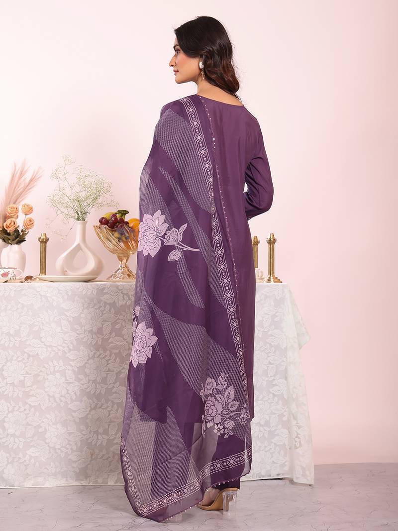 Purple color poly silk fabric smart ethnic partywear kurta set