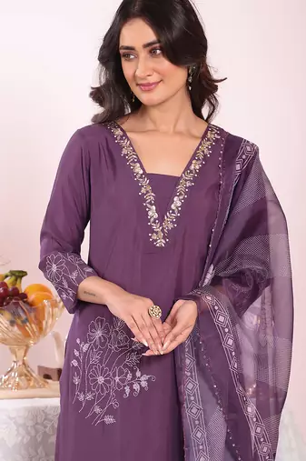 Purple color poly silk smart partywear kurta set