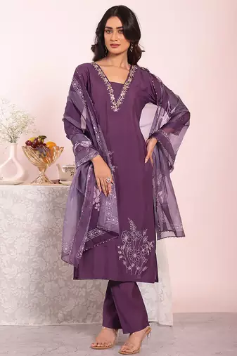 Purple color poly silk smart partywear kurta set