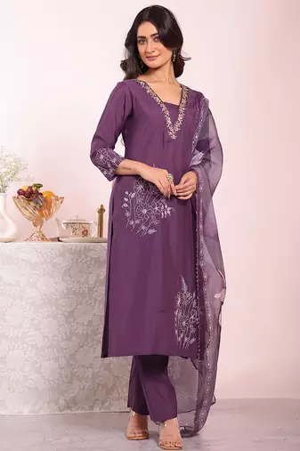 Purple color poly silk smart partywear kurta set