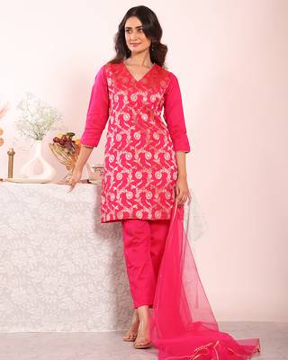 Pink color poly silk smart partywear kurta set 1