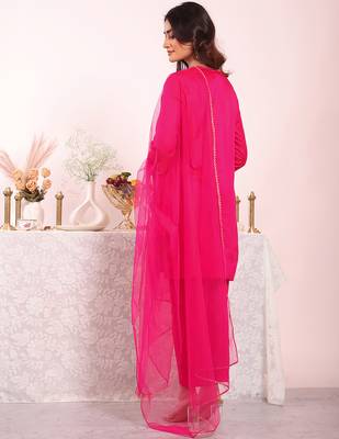 Pink color poly silk smart partywear kurta set 2