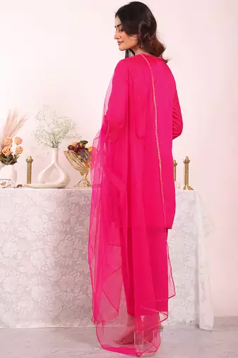 Pink color poly silk smart partywear kurta set