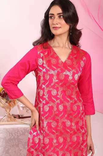 Pink color poly silk smart partywear kurta set